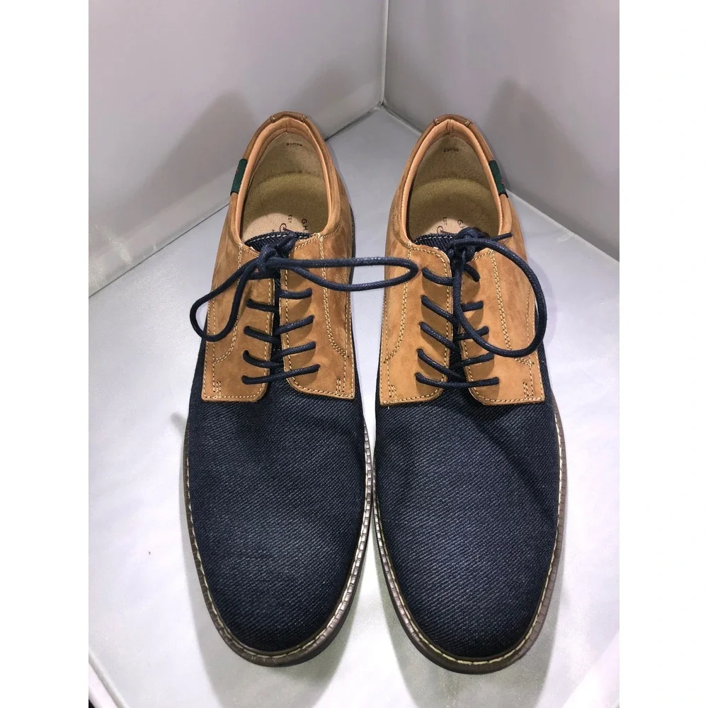 GH Bass Patterson Mens 10 M Navy Tan Fabric Leather Oxford Shoes 0401-1197-414